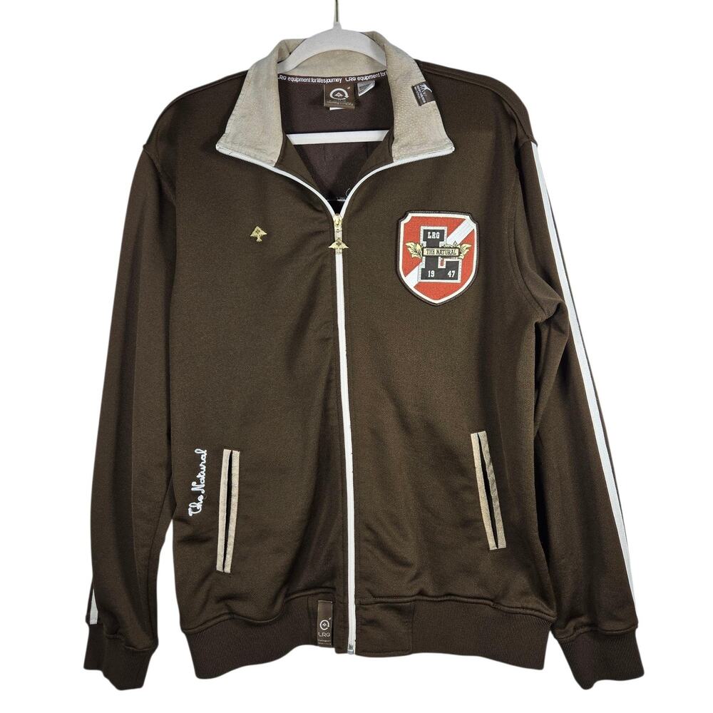 LRG Killa Cambridge Track Jacket Mens Medium Brown Suede Elbow Patches Varsity - Picture 2 of 12